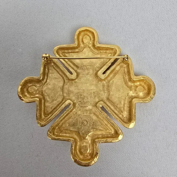 Vintage Anne Klein Maltese Cross Black Enamel And Pearl Brooch - Picture 4 of 5